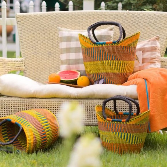 African Market Basket Small Wing Shopper Handmade - Picture 3 of 12